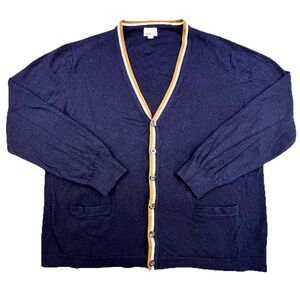 Merona Cardigan Sweater Men Size XXL Navy Blue Cashmere Blend Cotton V-Neck